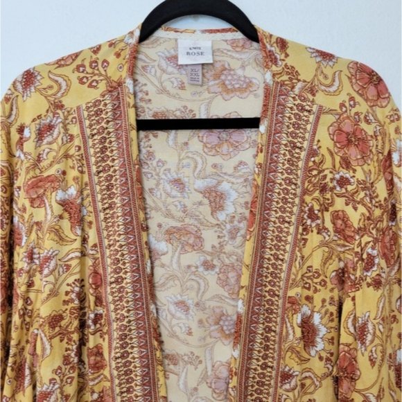 ROSE Gold Floral Open Front Kimono Top Fall Boho - Picture 2 of 9